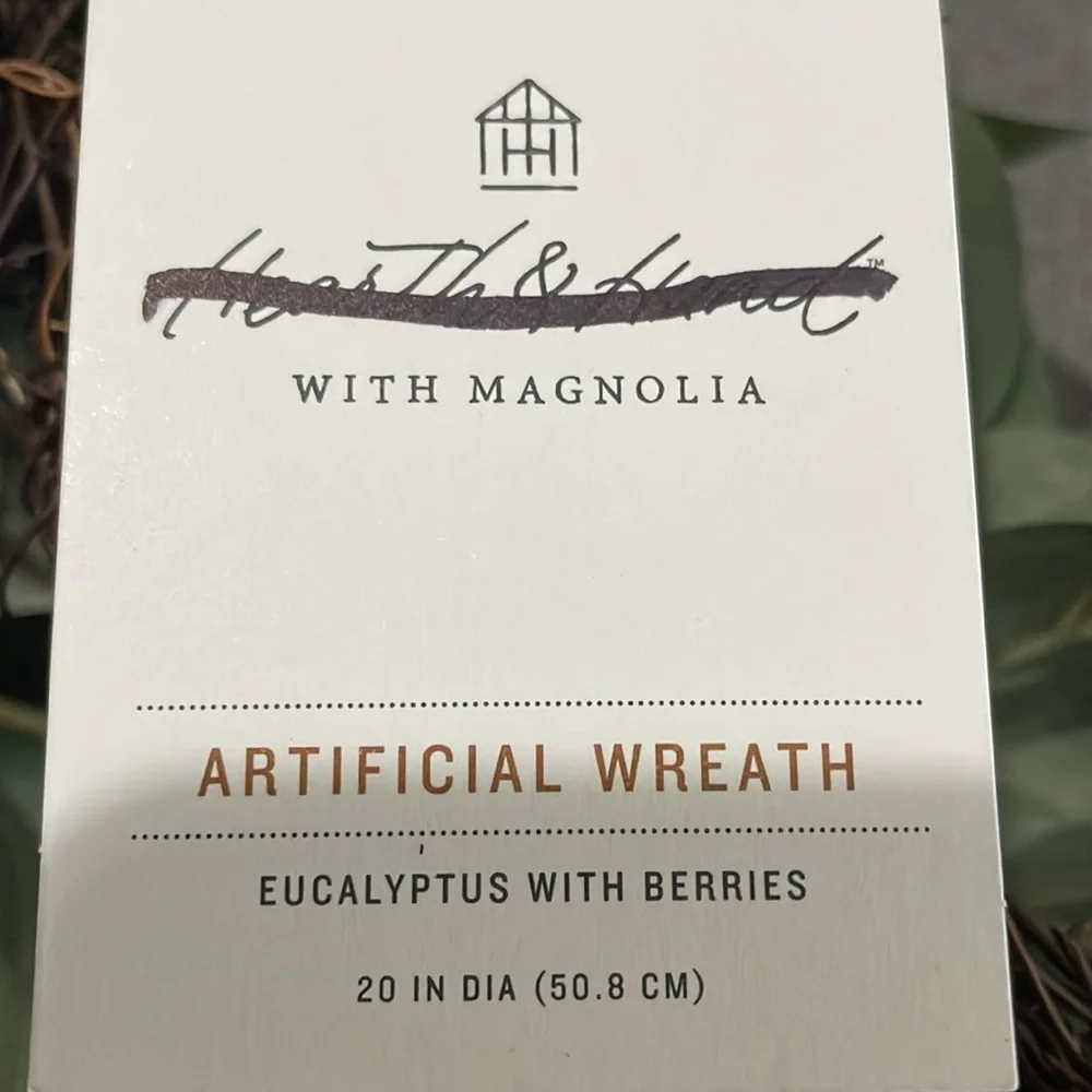 Hearth & Hand with Magnolia Holiday Faux 20”Seeded Eucalyptus with Berry Wreath